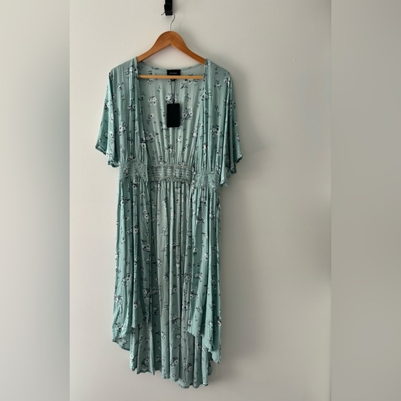 NWT HEYSON Flowy Button Front Hi Low Kimono Duster Mint Blue Floral Print Size M - Picture 5 of 10